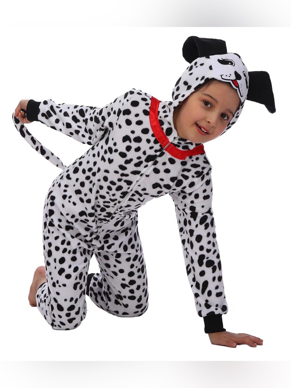 NWT Dalmatian Hooded Kids One-Piece Costume White with Black Spots small 4-6